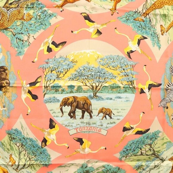 HERMES Carre 90 Scarf ""TANZANIE"" Silk Pink Auth - Picture 1 of 16